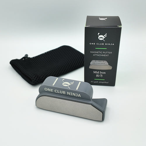 Obsidian Mid Iron putter attachment with Mid Iron 6/7 box and mesh pouch.