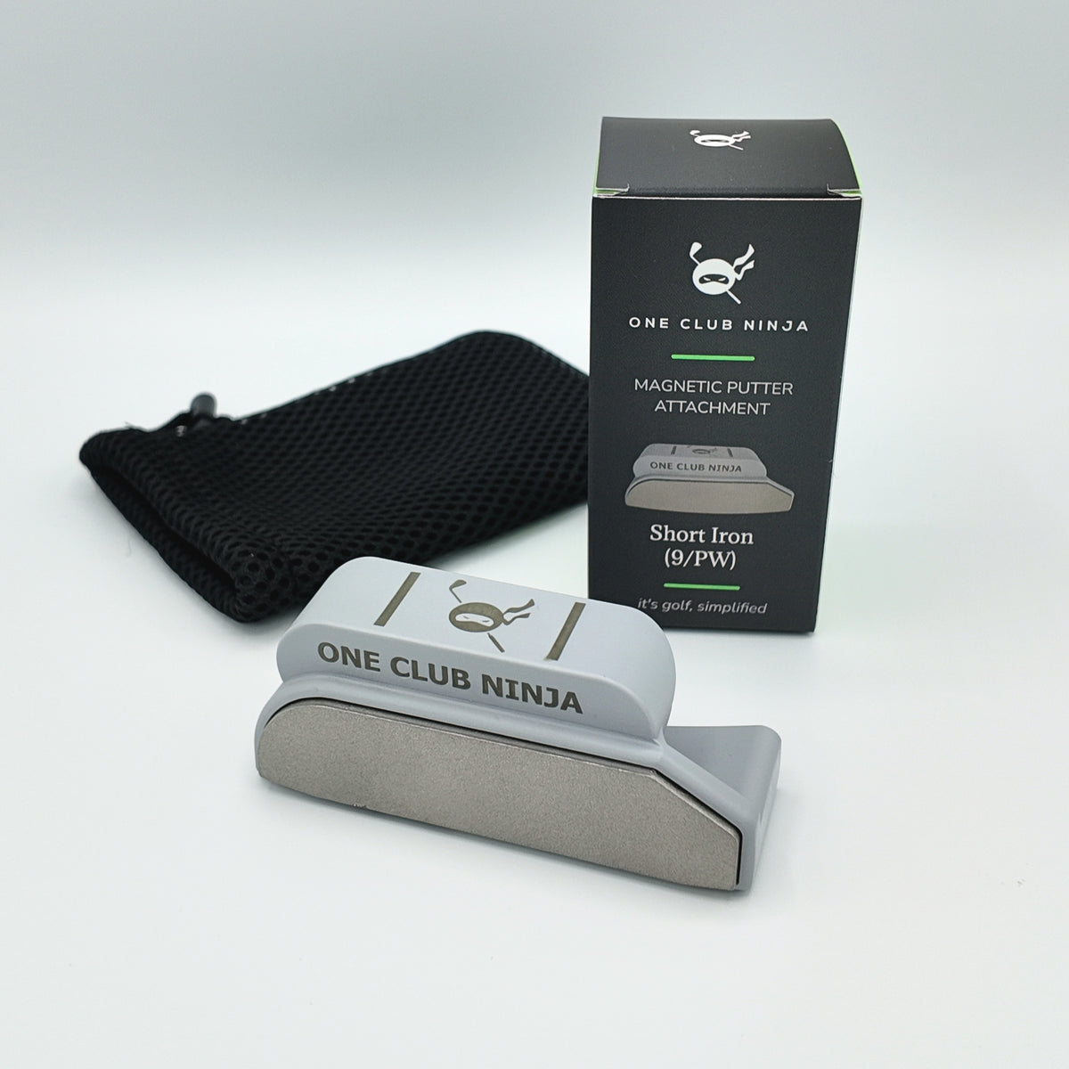 Light Gray Short Iron putter attachment with Short Iron 9/PW box and mesh pouch.